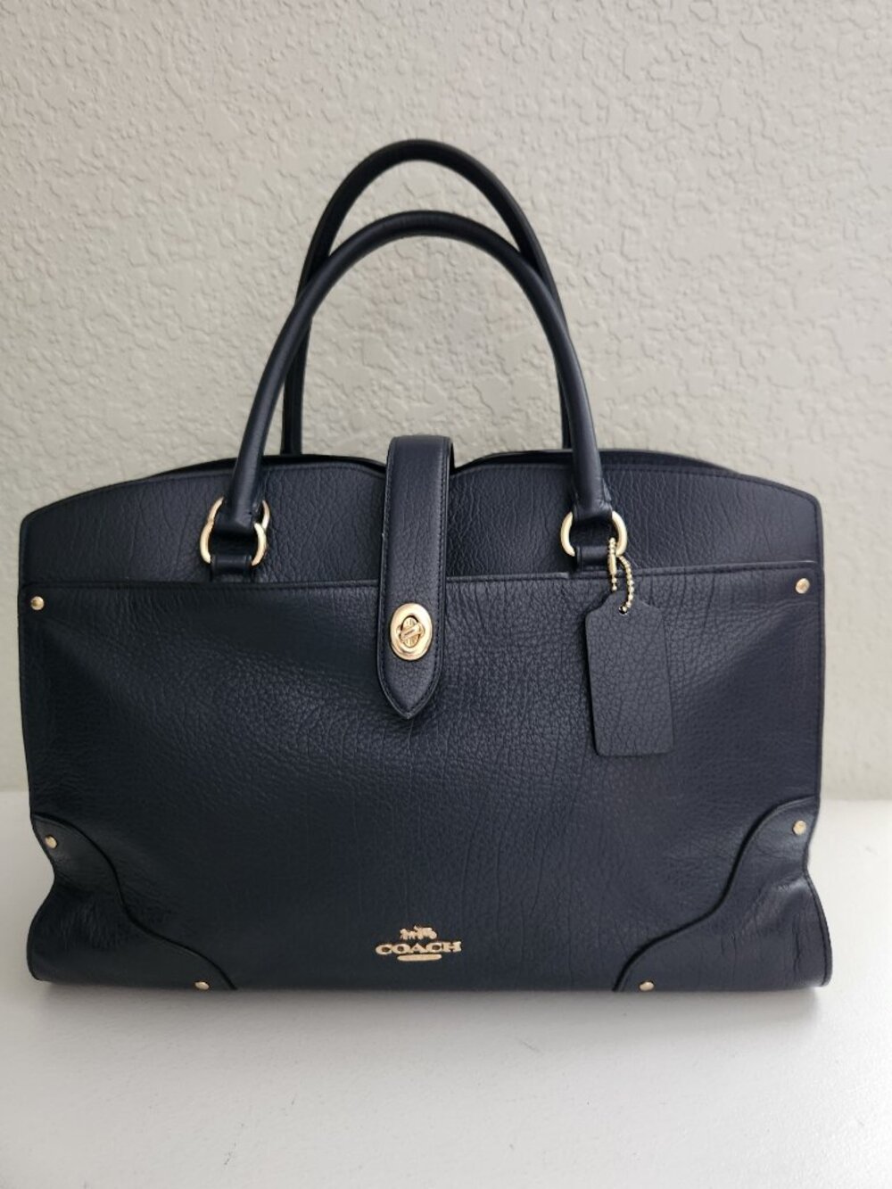 Like New Coach Mercer Midnight/ Blue Leather Shoulder Bag Tote Purse